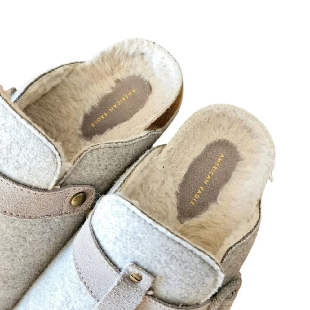 American Eagle Women's Felt Shearling Gray Clog Slip-on Shoes Size 10. - Picture 11 of 16